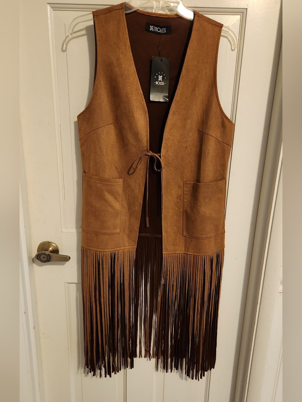 Relish Noless Faux Suede Fringe Vest in Brown, Size L